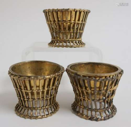 Set of 3 Silver Gilt Open Salts or Egg Cups