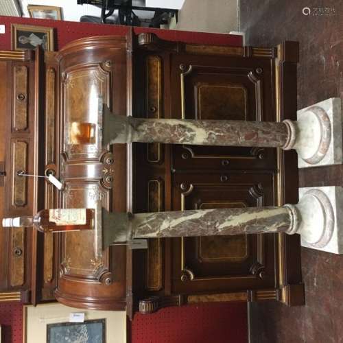 Pair of Marble Pedestals in Mottled Grays and Rouges