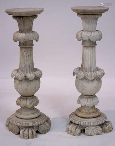 Pair Ornately Carved Alabaster Pedestals 19th c