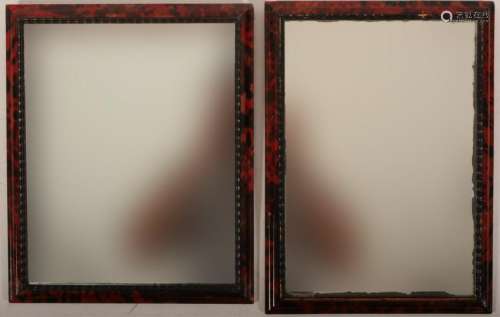 Pair Small Mirrors w/ Red/Black Lacquered Frames