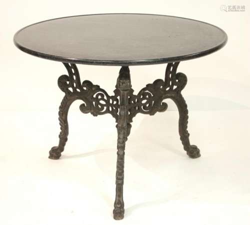 Round Black Marble Top on Antique Iron Lion Base