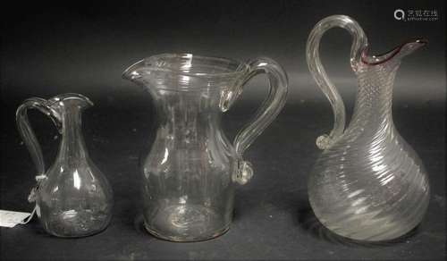 3 American Clear Blown Glass Pitchers/Cruets