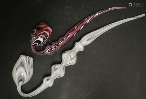 2 Sandwich Glass Free-Blown Pipe Whimsies