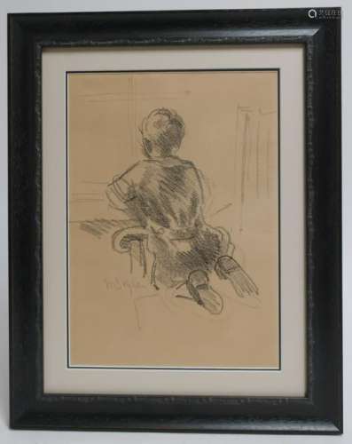 Moses Soyer, Child at Window, charcoal on paper