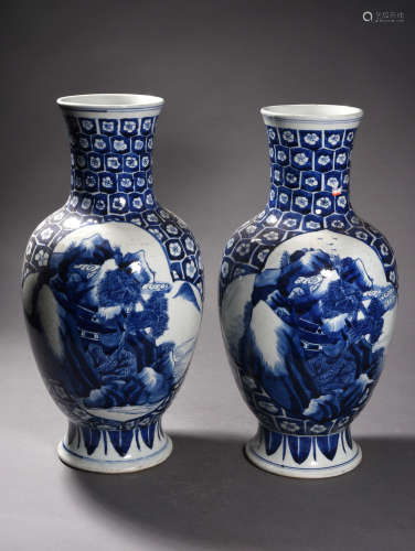 A PAIR OF BLUE AND WHITE LANDSCAPE VASES, 19TH CENTURY