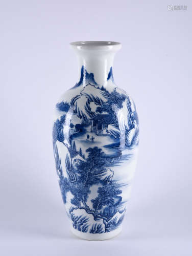 A BLUE AND WHITE LANDSCAPE VASE, 19TH CENTURY