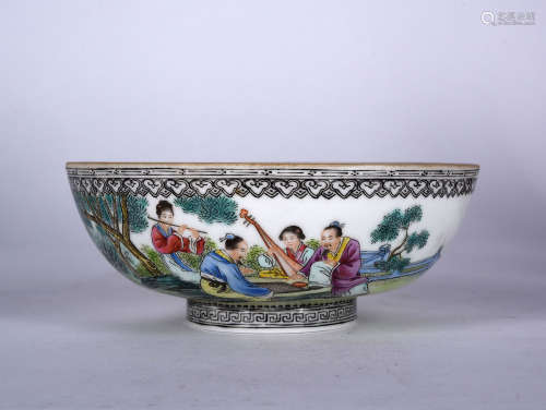 A FAMILLE ROSE FIGURAL BOWL, REPUBLIC PERIOD