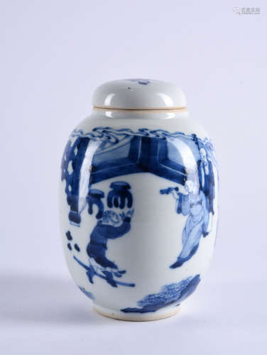 A BLUE AND WHITE OVOID JAR, 17TH CENTURY