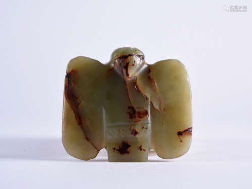 A CELADON AND RUSSET JADE EAGLE, HONGSHAN CULTURE