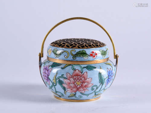 A PAINTED ENAMEL CENSER,19TH CENTURY