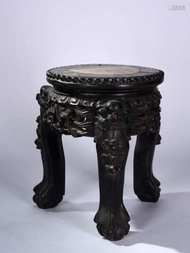 A MARBLE INLAID BLACKWOOD STAND, 19TH CENTURY