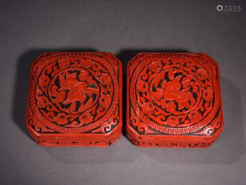 A PAIR OF CARVED CINNABAR LACQUER BOXS AND COVERS, REPUBLIC PERIOD