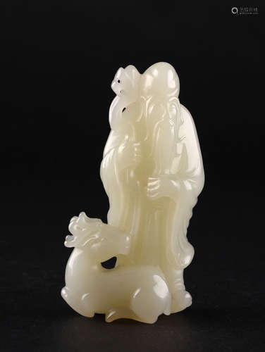 A WHITE JADE GOD OF LONGEVITY, 18-19TH CENTURY