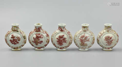 (5)Chinese Copper Red Snuff Bottles,19th C.