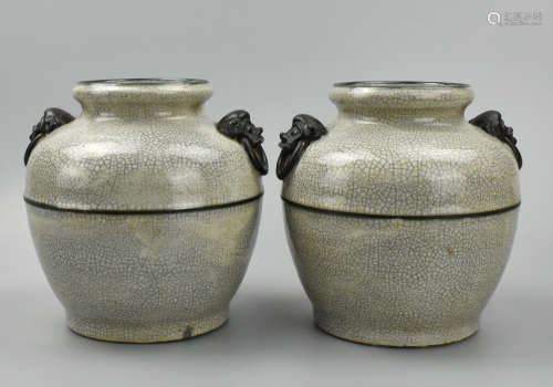 Pair of Chinese Ge-Type Glazed Jars, 19th C.