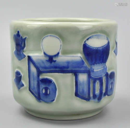 Chinese Celadon Blue&White Censer ,19-20th C.