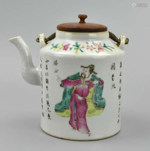 Chinese Famille Rose Teapot w/ Figural,19th C.