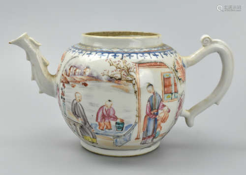 Chinese Cantonese Glazed Teapot w/ Figures,18th C.
