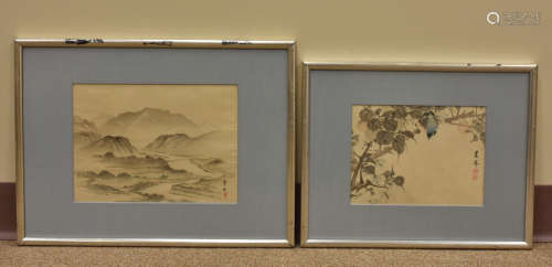 (2) Two Japanese Woodblock Prints: Landscape, Bird