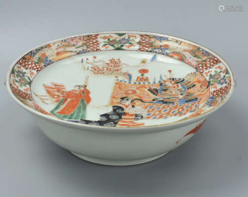 Japanese Warming Plate w/ Samurai & Wife,19th C.