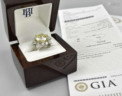GIA Certified 5.93ct Yellow Diamond Platinum Ring