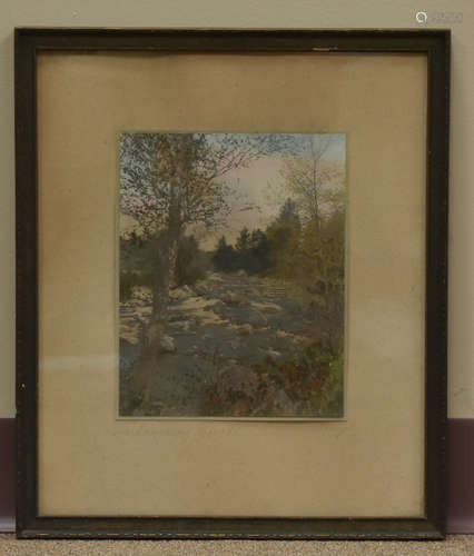 A Framed Hand-Colored Photograph of a River