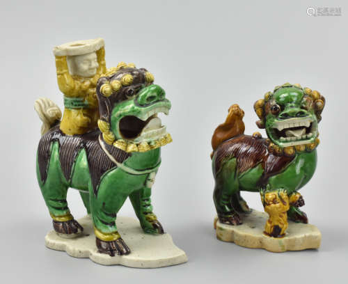 Pair of Chinese Sancai Glaze Guardian Lions,Qing D