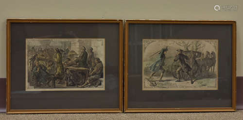 Pair of Hand-Tinted Illustration Prints 1880's