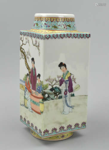 Chinese Famille Rose Cong Vase w/ Women, 1950s.