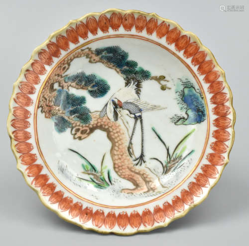 Chinese Famille Rose Stem Plate w/ Crane,Tongzhi P