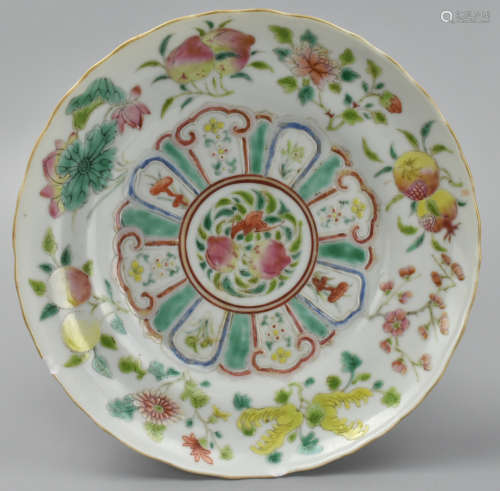 Chines Famille Rose Plate w/ Scalloped Rim,19th C.