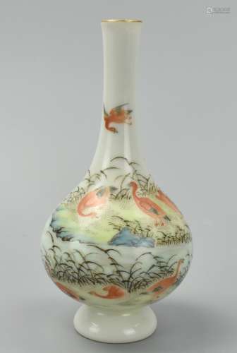 Small Chinese Famille Rose Vase w/ Ducks