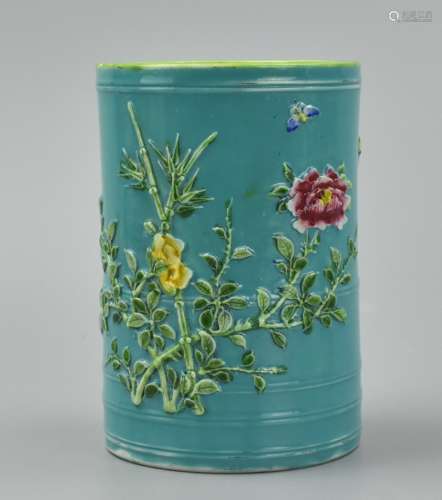 Chinese Green & Famille Rose Brush Pot, ROC Period