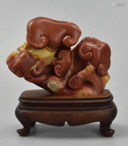 Chinese Soapstone Carving of Lingzhi w/ Stand
