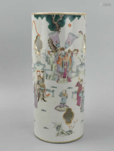 Chinese Famille Rose Hat Stand w/ Deities, 19th C.