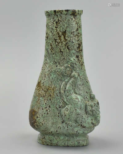 Chinese Turquoise Stone Carved Vase w/ Chi-Dragon