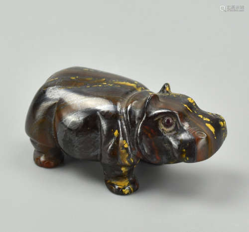 Small Carved Stone Hippopotamus
