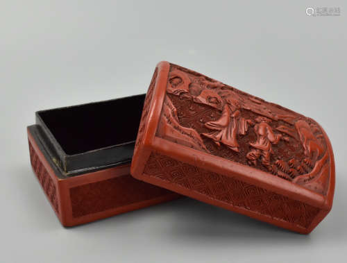 Chinese Carved Lacquer Box w/ Sages,20th C.