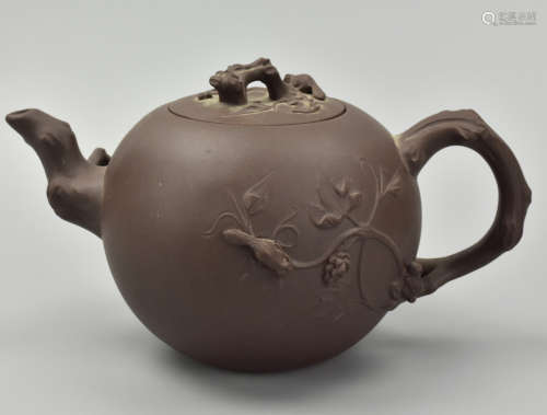 Chinese Zisha Teapot w/ Grape Leaves & Branch