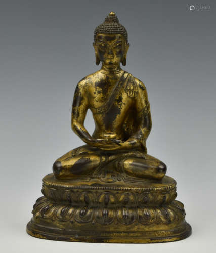 Chinese Gilt, Seated, Bronze Chinese Buddha