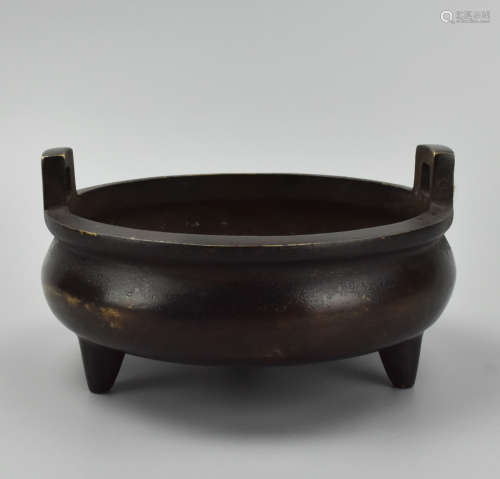 Chinese Wide Bronze Censer ,Qing Dynasty