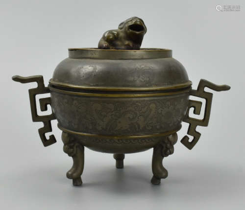 Small Chinese Bronze Tripod Censer, Qing Dyansty