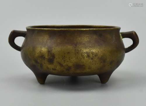 Small Chinese Bronze Censer w/ Loop Handles,Qing D
