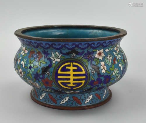 Chinese Cloisonne Censer w/ Floral Scroll, 20th C.