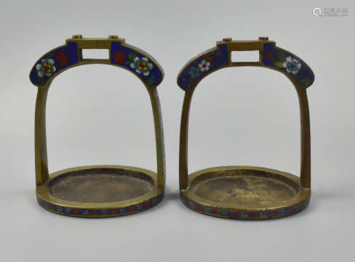 Pair of Chinese Cloisonne Horse Stirrups, Qing D.