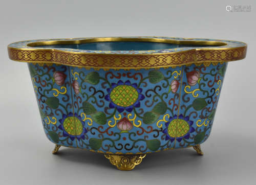 Chinese Footed Cloisonne Quatrefoil Basin, 20th C.