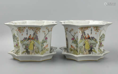 Pair of Chinese Qianjiang Flower Basins,20th C.