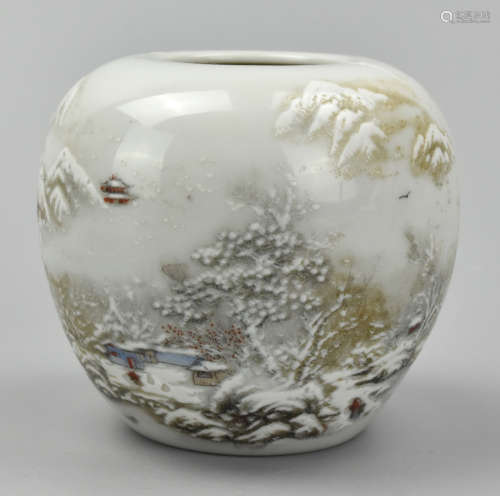 Chinese Grisaille Waterpot w/ Winter Scene,ROC P.