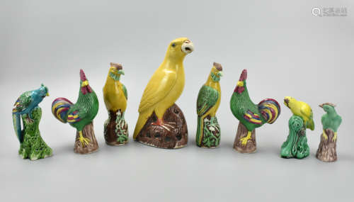 (8)Group of Chinese Sancai Porcelain Birds,20th C.