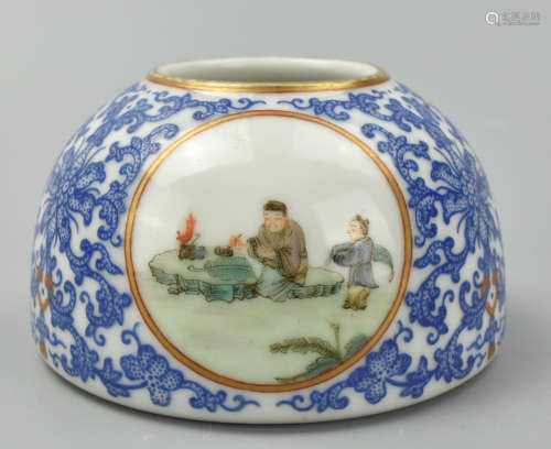 Chinese B&W & Famille Rose Water Pot w/ Children